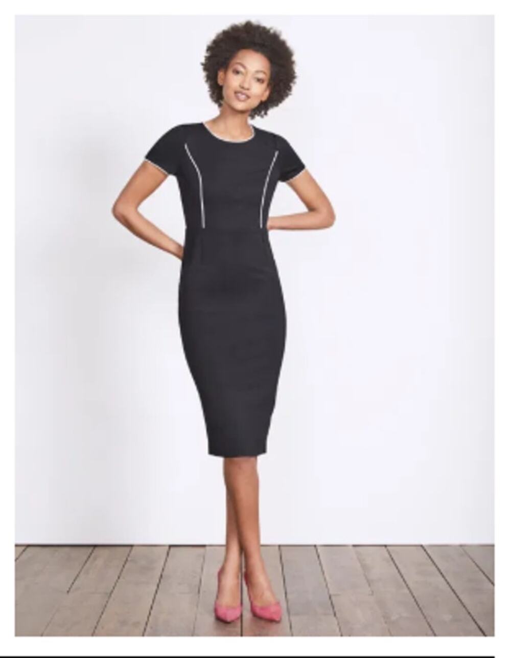 Boden 10 Marianna Ponte Dress Black White Trim Contrast Piping Midi Sheath